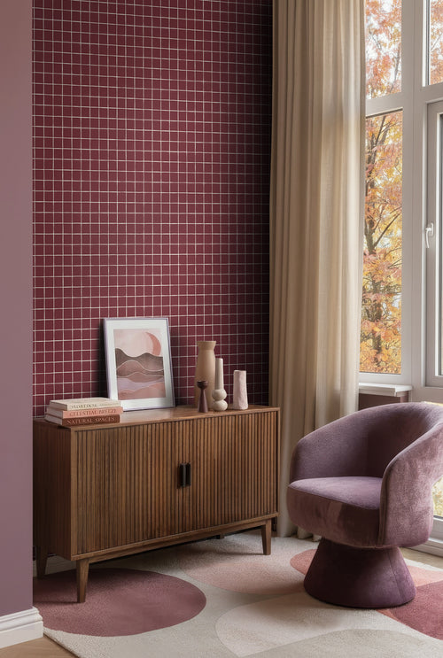 ESTAhome behang geblokt motief bordeaux rood - 50 x 900 cm - 131932