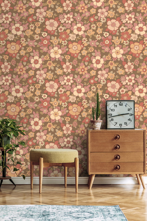 ESTAhome behang retro bloemen rood en bruin - 50 x 900 cm - 131530 - vtwonen shop