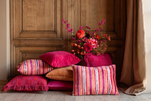 J-Line kussen - fluweel - oker/roze - 3 stuks