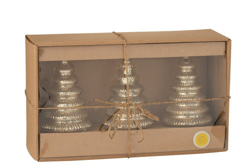 J-Line decoratie Boom Geribbeld - glas - goud - doos van 3 - LED