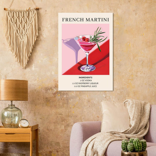 Artfulprints Poster French Martini cocktail - Ingrediënten   - 70x100 cm - Roze