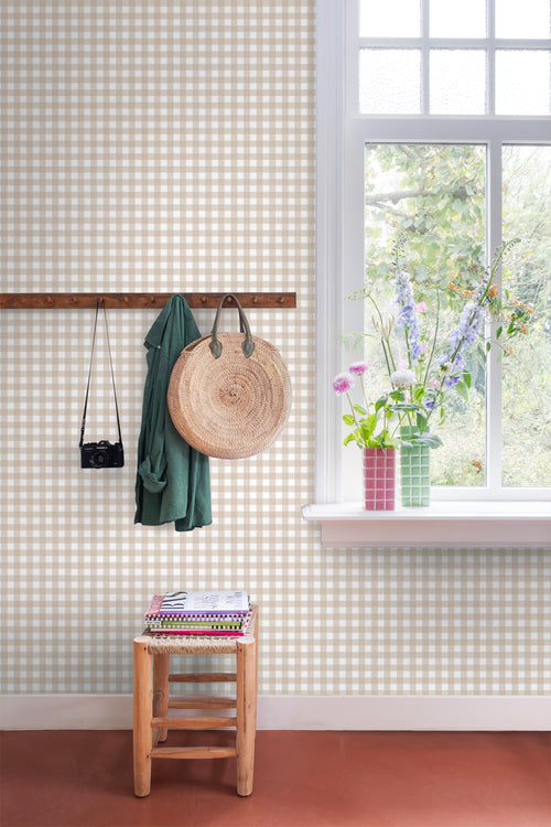 ESTAhome behang geblokt motief beige - 50 x 900 cm - 131299