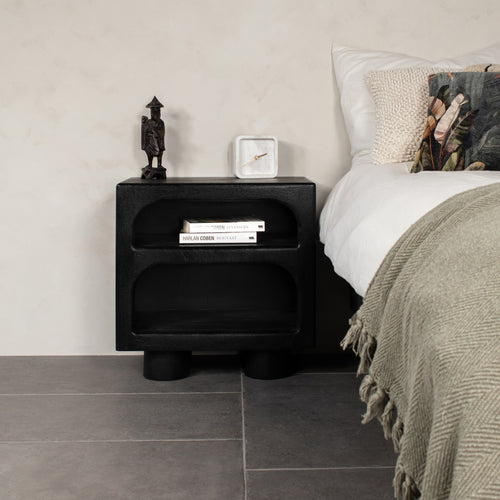 Giga Meubel Nachtkastje Pablo - Zwart - Mangohout - 35xx55cm - vtwonen shop