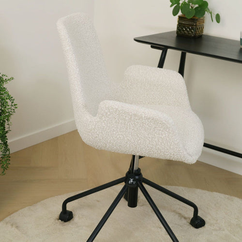 Nolon Nout-Eef Bureaustoel Bouclé Beige - Armleuning - Zwart Onderstel - vtwonen shop