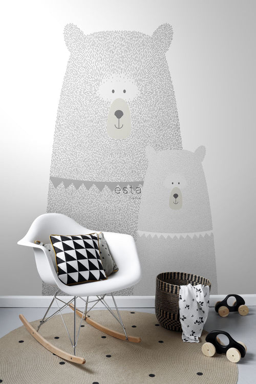ESTAhome fotobehang beren moeder en kind lichtgrijs - 186 x 279 cm - 158837 - vtwonen shop