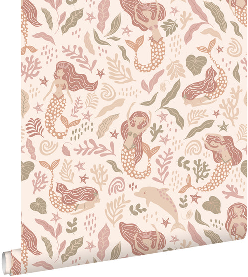 ESTAhome behang zeemeerminnen beige, roze en groen - 0.53 x 10.05 m - 131497