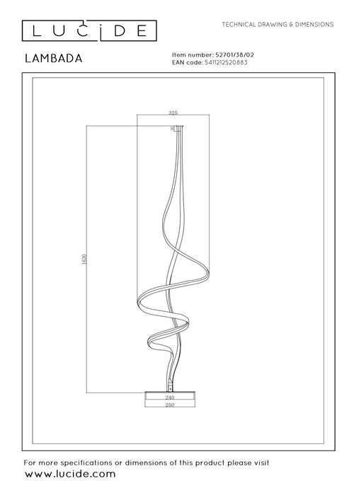 Lucide vloerlamp LAMBADA - Geïntegreerde LED - Mat Goud / Messing - vtwonen shop