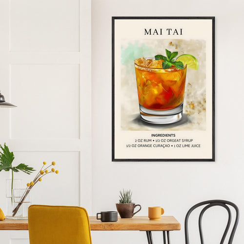 Artfulprints Poster met Lijst Mai Tai Cocktail - Ingrediënten   - 30x40 cm - Meerkleurig