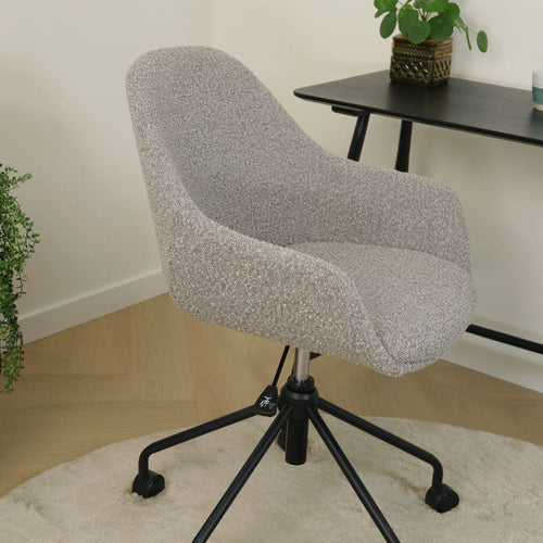 Nolon Nout-Mae Bureaustoel Bouclé Taupe - Armleuning - Zwart Onderstel