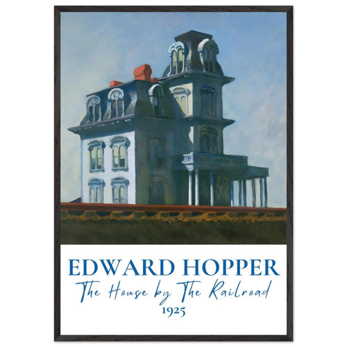 Artfulprints Poster met Lijst Edward Hopper - The house by the railroad   - 70x100 cm - Blauw