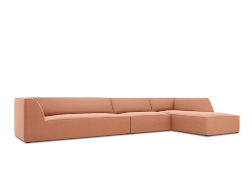 Micadoni rechter hoekbank Ruby 5-zits, flueel, roze - 180x366x69cm