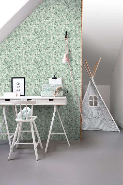 ESTAhome behang bloemmotief mintgroen - 50 x 900 cm - 139592 - vtwonen shop