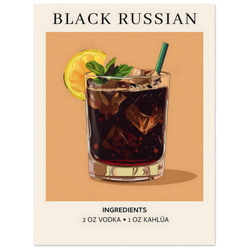 Artfulprints  Black Russian cocktail - Ingrediënten   poster 30x40 cm - vtwonen shop