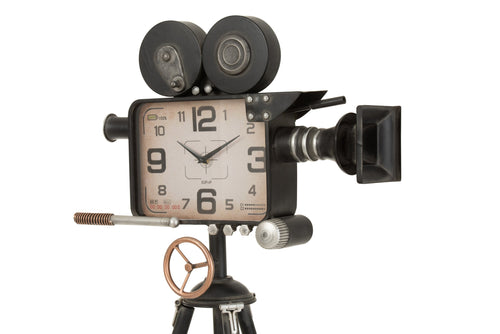 J-Line klok Camera Op Statief - metaal - zwart - 75 cm