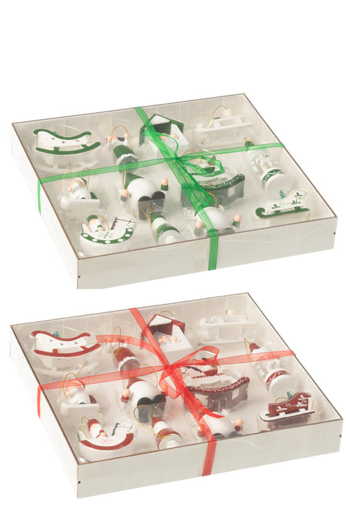 J-Line kersthanger - hout - groen/rood - 2 dozen van 12 stuks