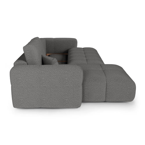 Premium Interiors - Linkshoekbank met slaapfunctie en opbergruimte VIBE - bouclé-stof grafietgrijs 286cm