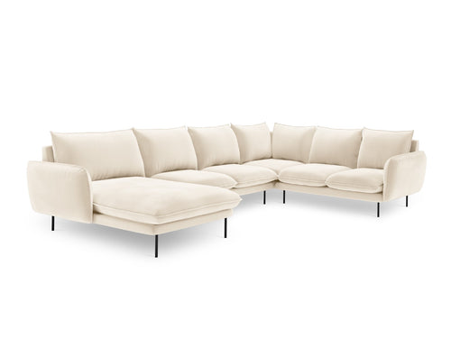 Cosmopolitan Design Panoramische hoekbank rechts Vienna 7-zits, flueel, lichtbeige - 235x330x95cm