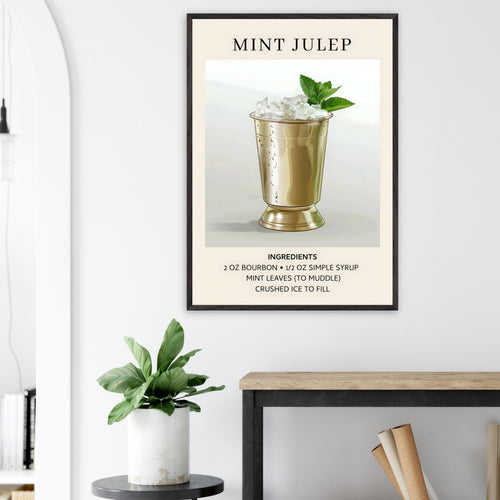 Artfulprints Poster Mint Julep cocktail - Ingredients   - 30x40 cm - Grijs