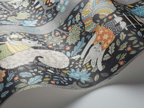 Borastapeter behang bos met bosdieren vergrijsd blauw - 53 cm x 10.05 m - 660771 - vtwonen shop