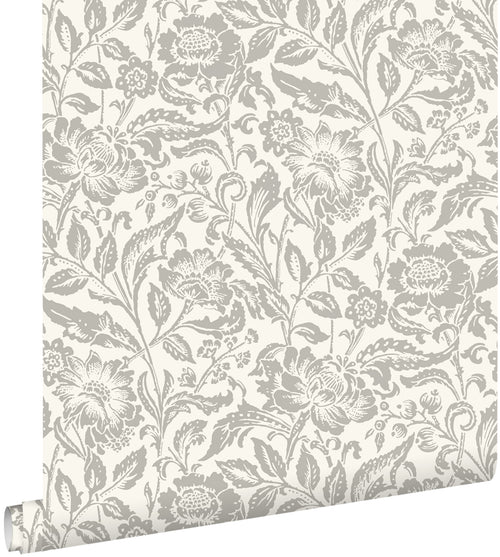 ESTAhome behang vintage bloemen grijs en wit - 50 x 900 cm - 132112