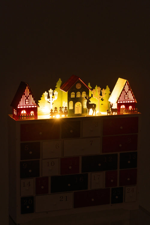 J-Line decoratie Winter Kast + Huizen - hout - mix - LED lichtjes - vtwonen shop