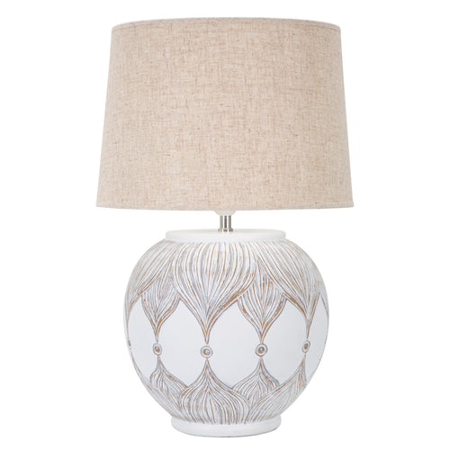 Tafellamp van witte hars met beige lampenkap ø 38x59 cm