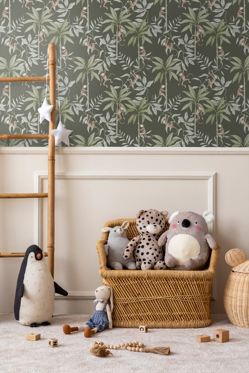 Borastapeter behang jungle dieren donkergroen - 53 cm x 10.05 m - 660619 - vtwonen shop