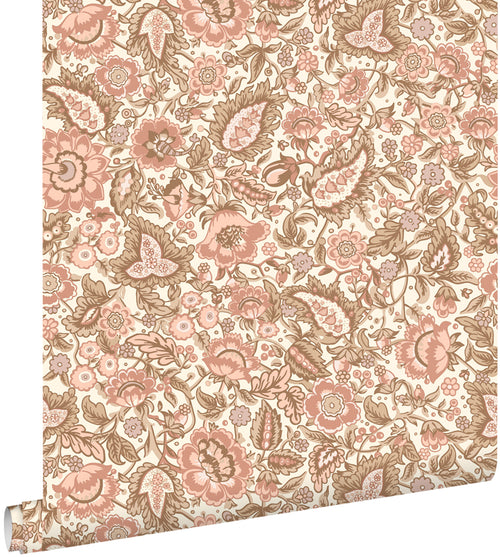 ESTAhome behang vintage bloemen bruin en terracotta roze - 50 x 900 cm - 131496 - vtwonen shop