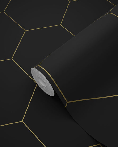ESTAhome behang hexagon zwart en goud - 53 cm x 10.05 m - 139313