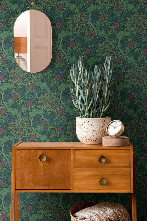 Livingwalls behang bloemmotief groen, zwart en rood - 53 cm x 10.05 m - AS-390591 - vtwonen shop