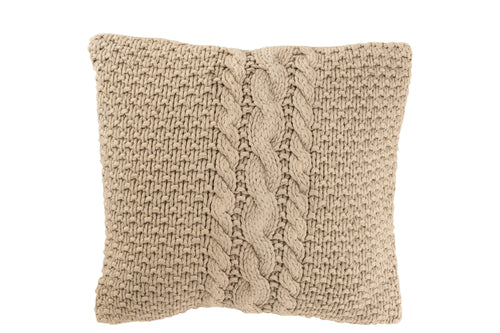 J-Line kussen Gebreid + Vlecht - katoen - beige