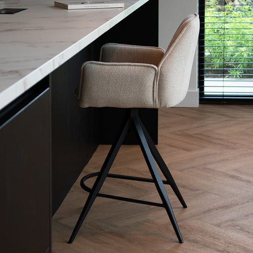 Giga Meubel Barstoel Noa Draaibaar - Beige/Zwart - Set van 2 - vtwonen shop