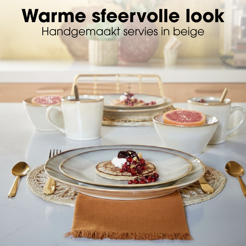 Mica Decorations Racco Serviesset 4 Persoons - Ontbijtborden, Kommen en Mokken en Dinrborden - Steengoed Servies - Vaatwasserbestendige Servies Set -