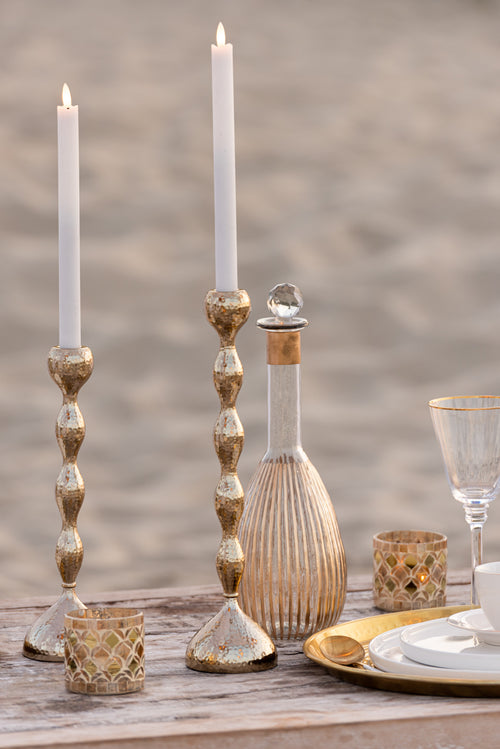 J-Line theelichthouder Mozaiek - glas - goud - small - 2 stuks