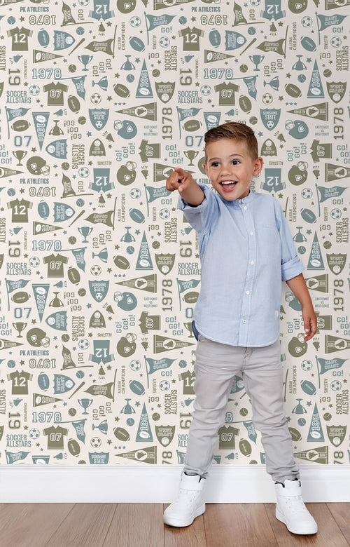 ESTAhome behang sportthema groen en blauw - 50 x 900 cm - 131943