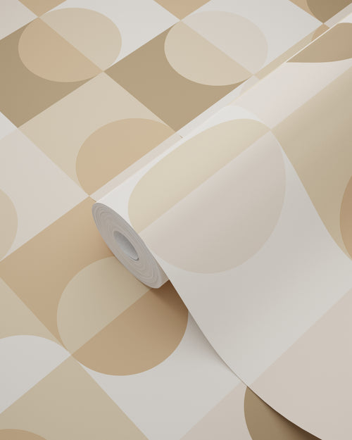 ESTAhome behang cirkels in Bauhaus stijl beige, bruin en wit - 50 x 900 cm - 130937