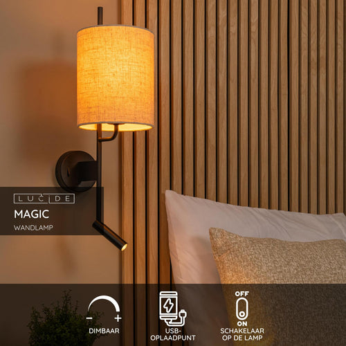 Lucide wandlamp MAGIC - 1xE27 - Zwart - vtwonen shop