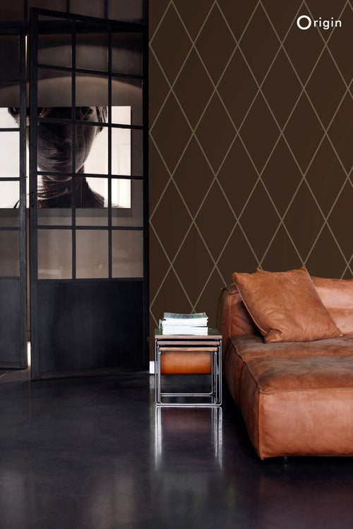 Origin Wallcoverings behang ruiten mat bruin en glanzend brons - 53 cm x 10,05 m - 345717 - vtwonen shop