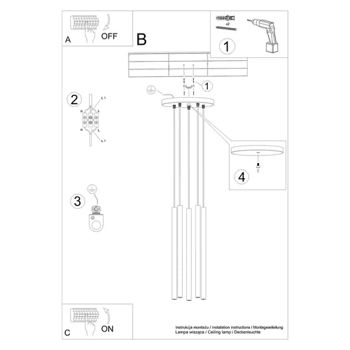 Sollux Lighting Hanglamp PASTELO 5P beton - 25x25x110cm
