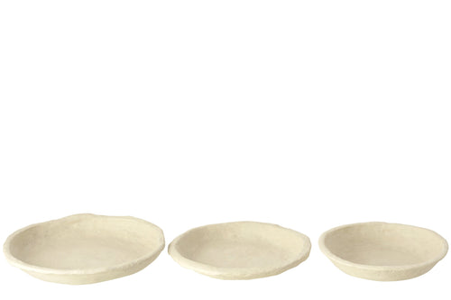 J-Line schaal Chad - papier mache/karton - wit - 3 stuks