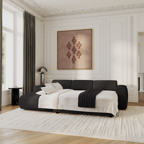 Sia Home - Hoekbanken YUMA - Bouclette stof - Zwart - 283cm