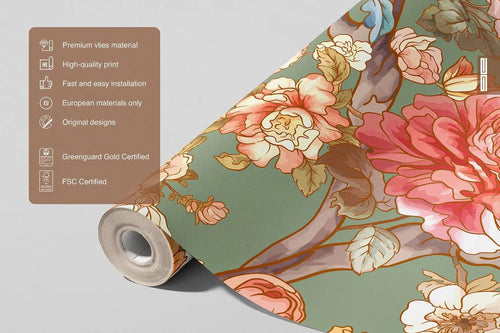 Sanders & Sanders fotobehang romantische bloemen groen en roze - 375 x 270 cm - 601463