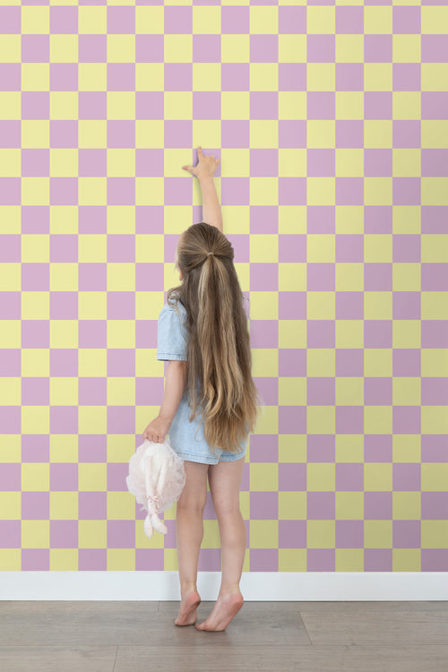 ESTAhome behang geblokt motief lila paars en geel - 53 cm x 10.05 m - 131134 - vtwonen shop