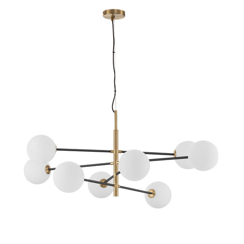 Merano Cranbrook 8-lichts multi-arm hanglamp satijn goud, zwart metaal wit opaal glas LED G9 220 Volt