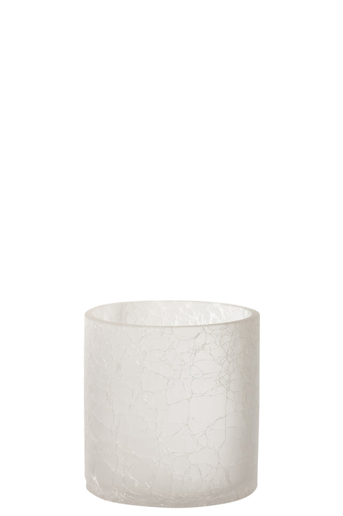 J-Line windlicht Cilinder Craquelé - glas - wit - medium