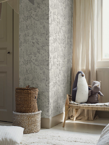 Borastapeter behang vintage bosdieren grijs - 53 cm x 10.05 m - 660633 - vtwonen shop