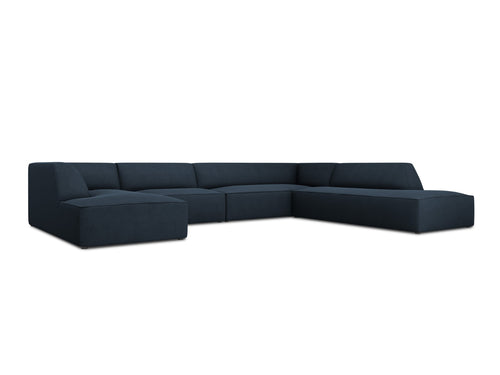 Micadoni Panoramische hoekbank rechts Ruby 7-zits, structurele stof, marineblauw - 273x366x69cm