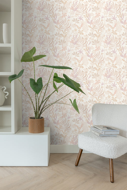 ESTAhome behang tropische bladeren en bloemen beige - 50 x 900 cm - 130995 - vtwonen shop