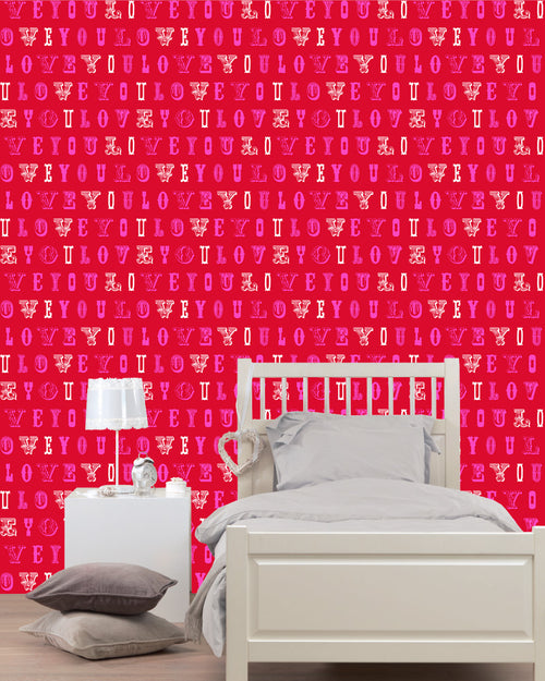 ESTAhome behang love you - quotes rood en roze - 53 cm x 10.05 m - 136834