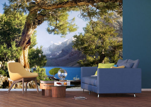 Sanders & Sanders fotobehang berglandschap blauw, groen en beige - 375 x 270 cm - 600483